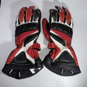 Leather Red Black White Teknic Leather Motorcycle Riding Gloves Small
